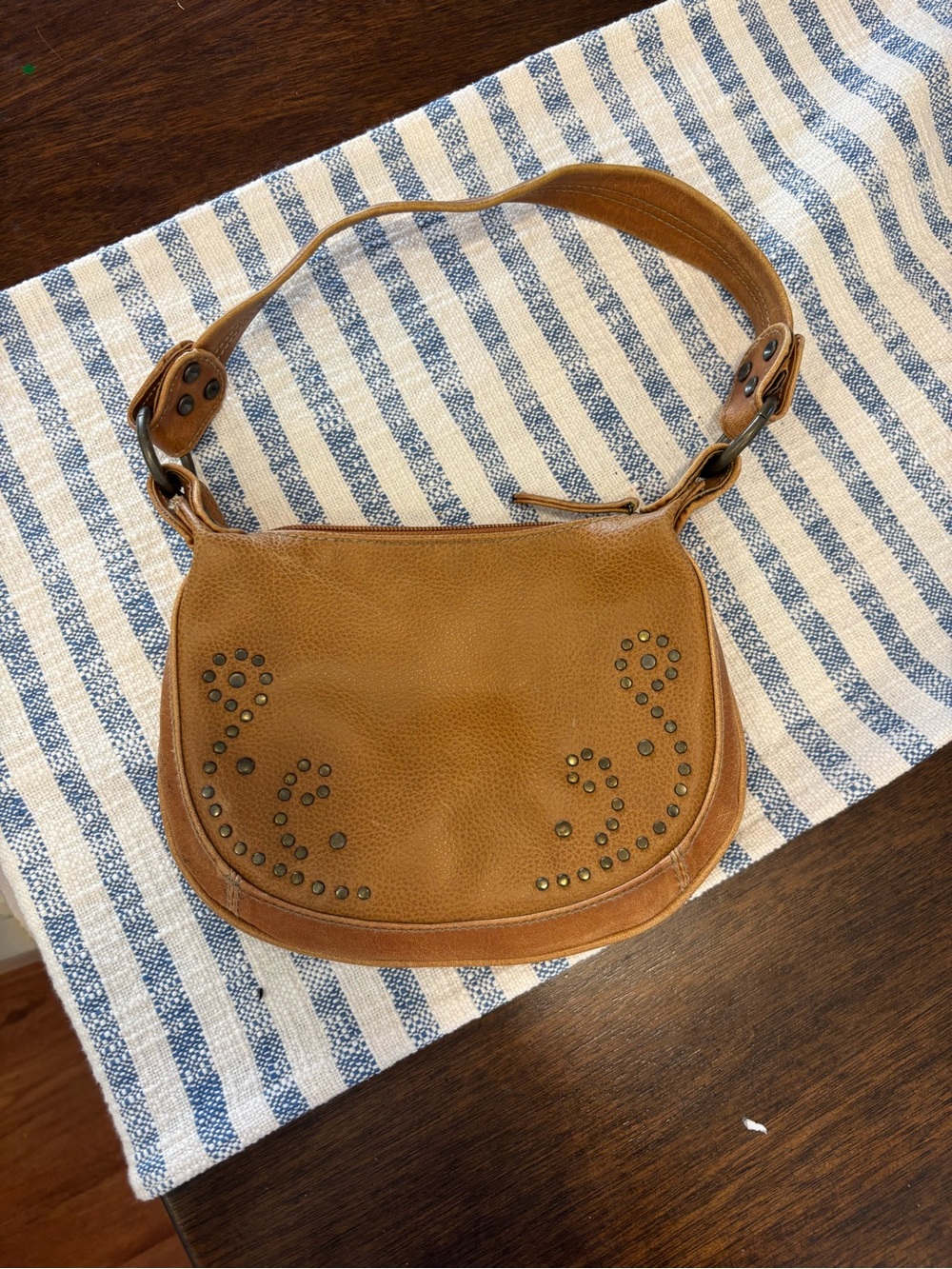 Fashion Express vintage Tan Faux Leather Stud-Accent Shoulder Bag